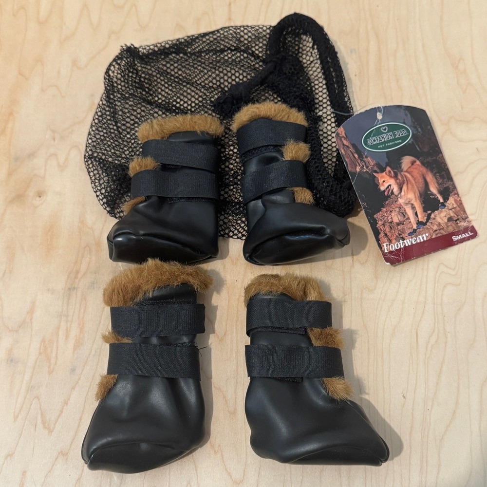 Companion Road Dog Faux Leather Black Brown Fur Booties Size Small Pet Boots